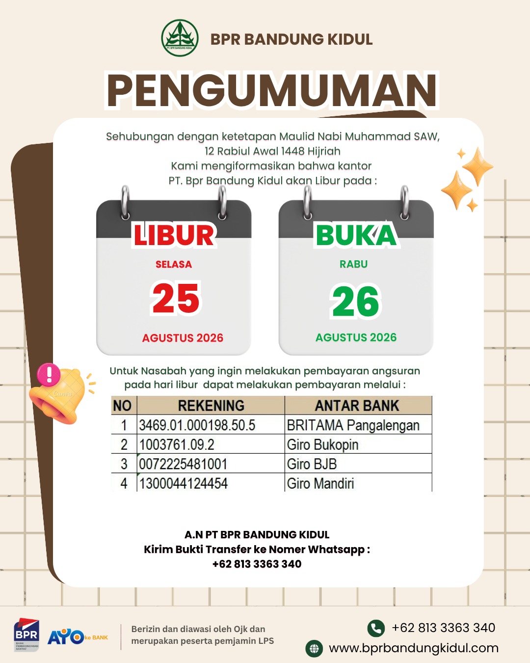 Pengumuman PT. BPR Bandung Kidul